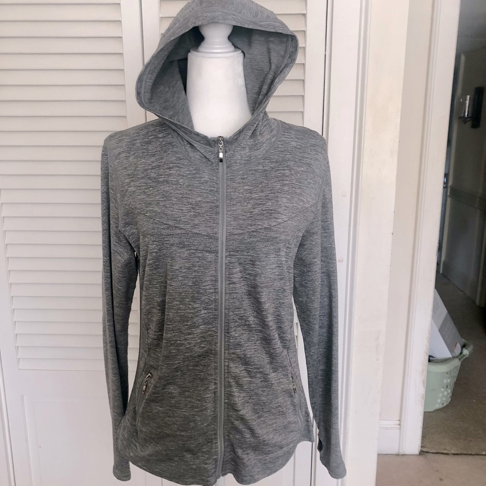 Athletic Semi Fitted Jacket Full Zipper and Hood  L/XL
